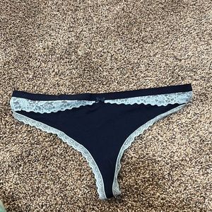 Navy and blue thong with lace